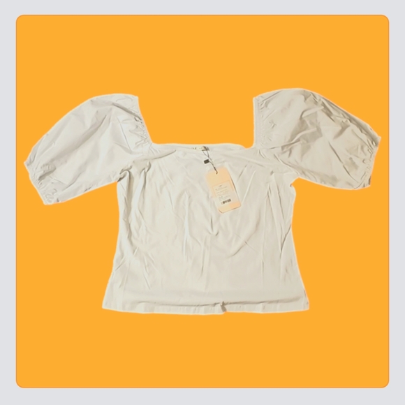 White Puff Sleeve Stretch Top SMF Studio Collection X-Large NWT $39 - Picture 1 of 8